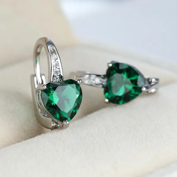 Boucles d'oreilles Pierre Cœur d'Émeraude