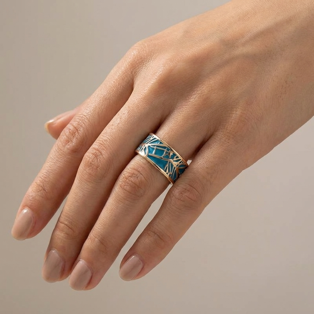 BAGUE MYSTIQUE EN OR ROSE ET TURQUOISE