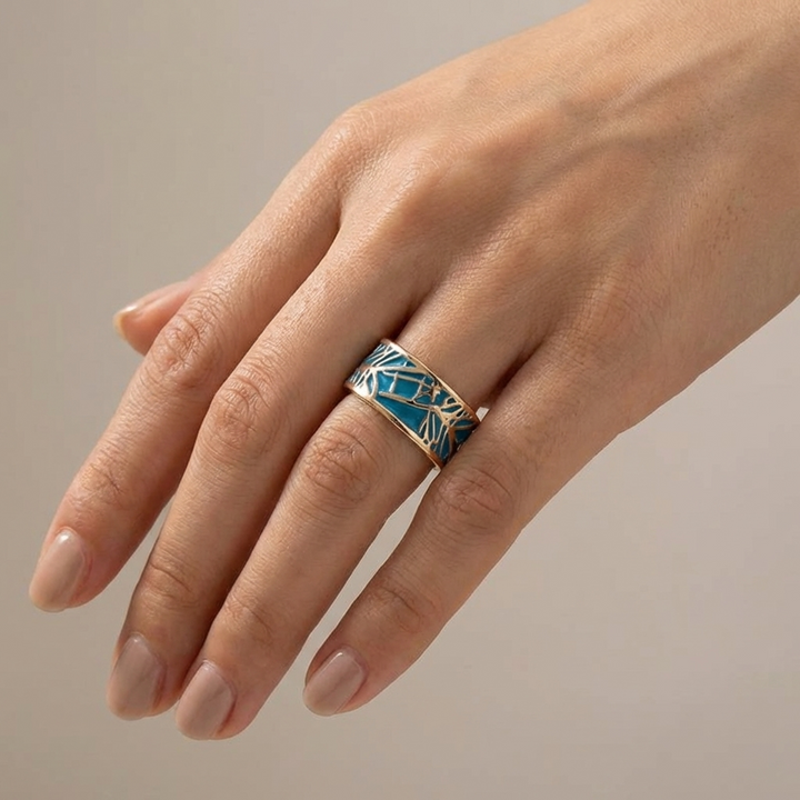BAGUE MYSTIQUE EN OR ROSE ET TURQUOISE