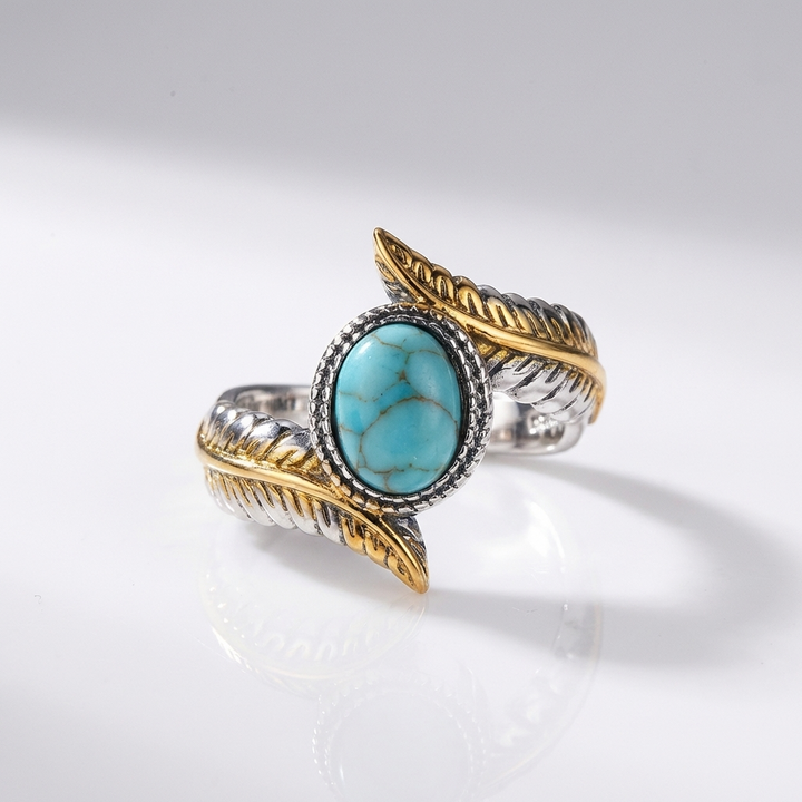 BAGUE BOHÉMIENNE EN ARGENT OR TURQUOISE