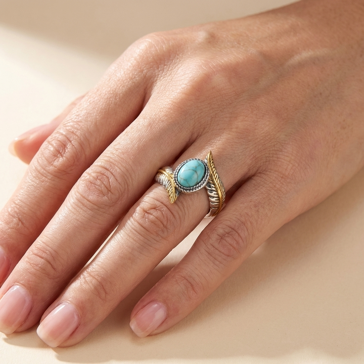 BAGUE BOHÉMIENNE EN ARGENT OR TURQUOISE