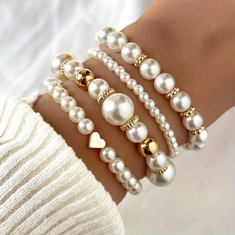 Ensemble de Bracelets en Perles Blanches