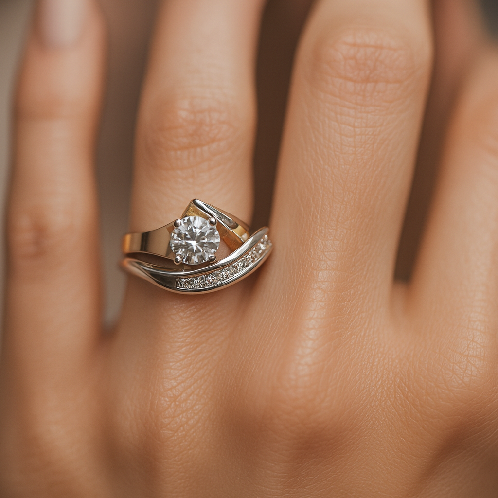 Karla – Bague asymétrique vintage effet or et argent avec zirconiums