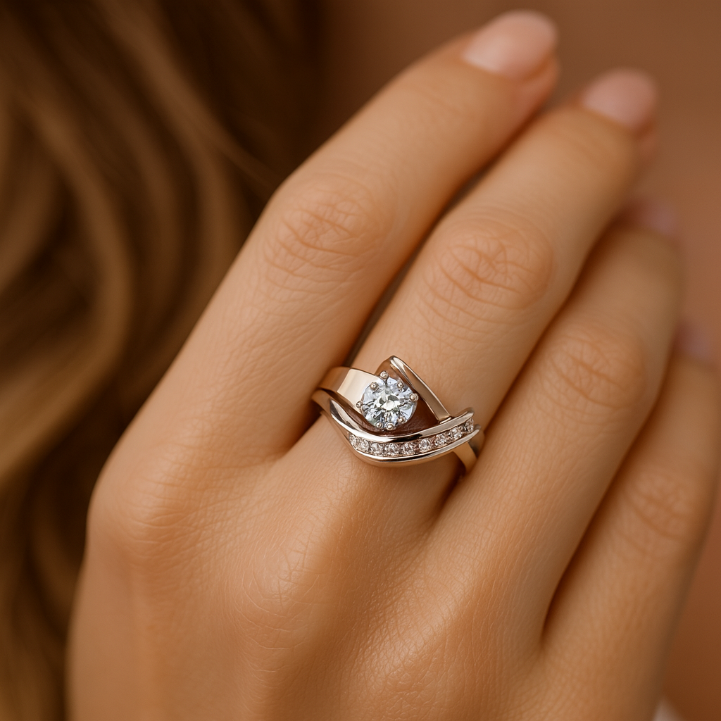 Karla – Bague asymétrique vintage effet or et argent avec zirconiums