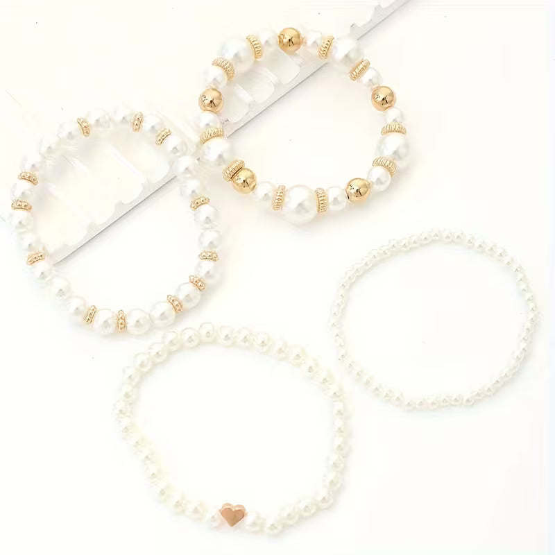 Ensemble de Bracelets en Perles Blanches