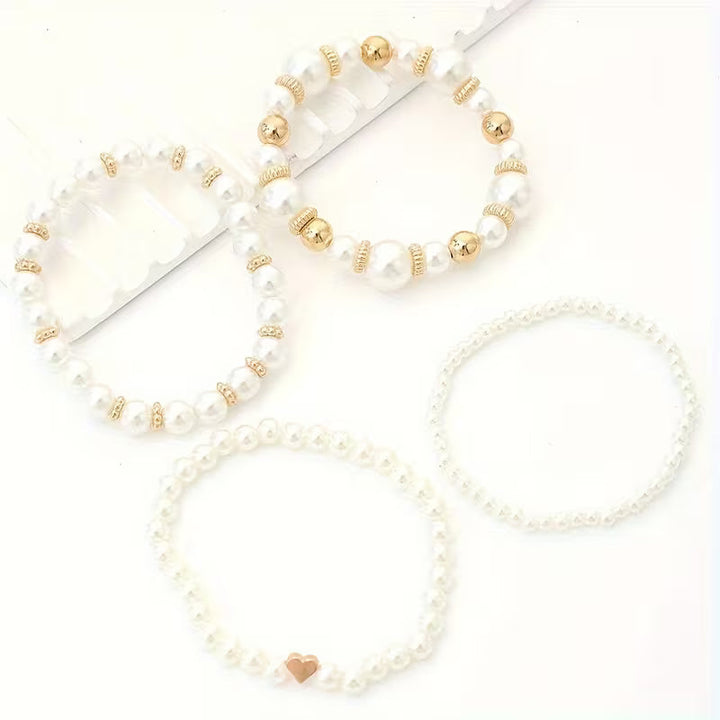 Ensemble de Bracelets en Perles Blanches