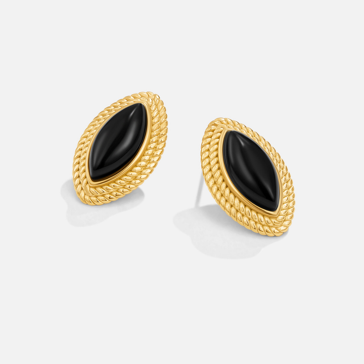 Helena – Boucles d'oreilles ovales avec pierre noire.