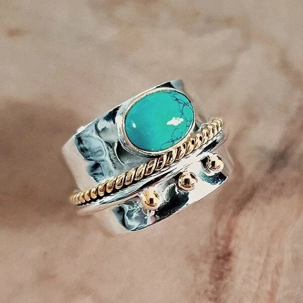Bague large avec turquoise