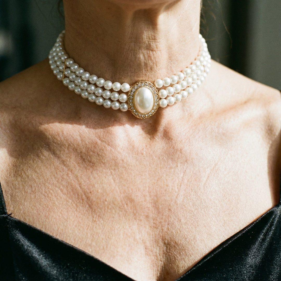 Collier Élégant avec Trois Perles