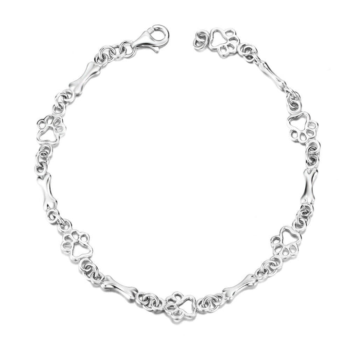 Bracelet avec Pendentifs de Patte de Chien et Os en Argent Pur, Édition Limitée