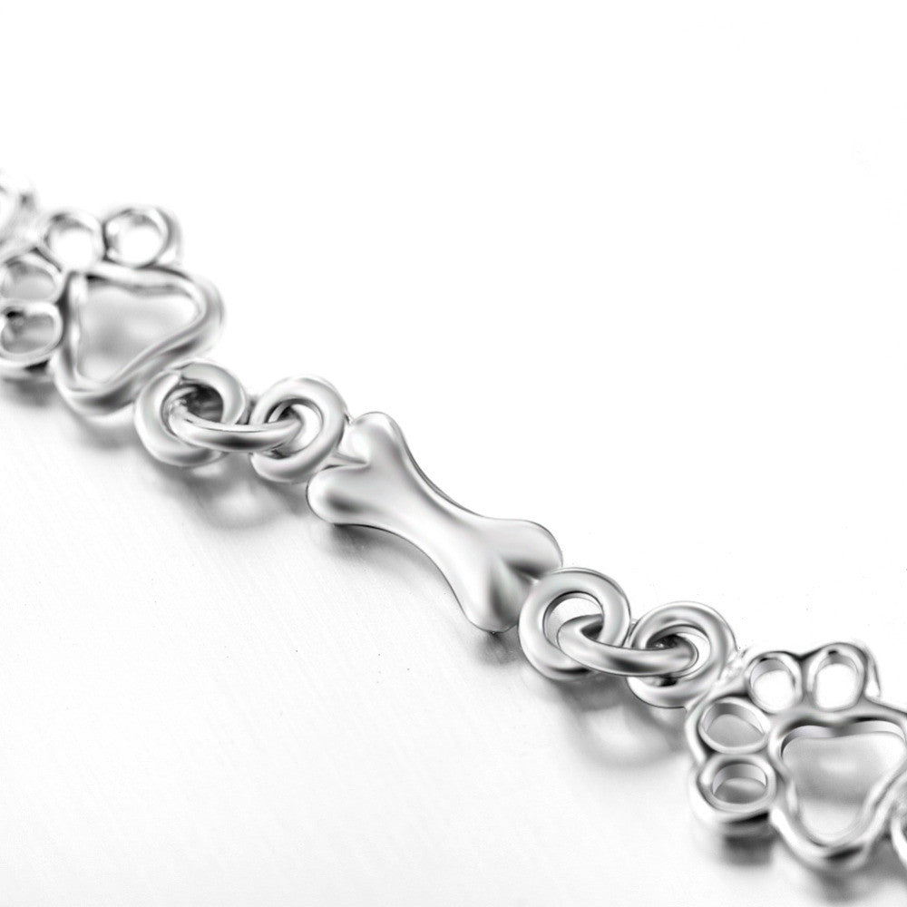 Bracelet avec Pendentifs de Patte de Chien et Os en Argent Pur, Édition Limitée