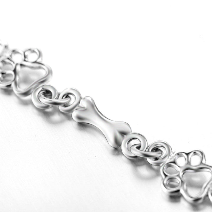 Bracelet avec Pendentifs de Patte de Chien et Os en Argent Pur, Édition Limitée