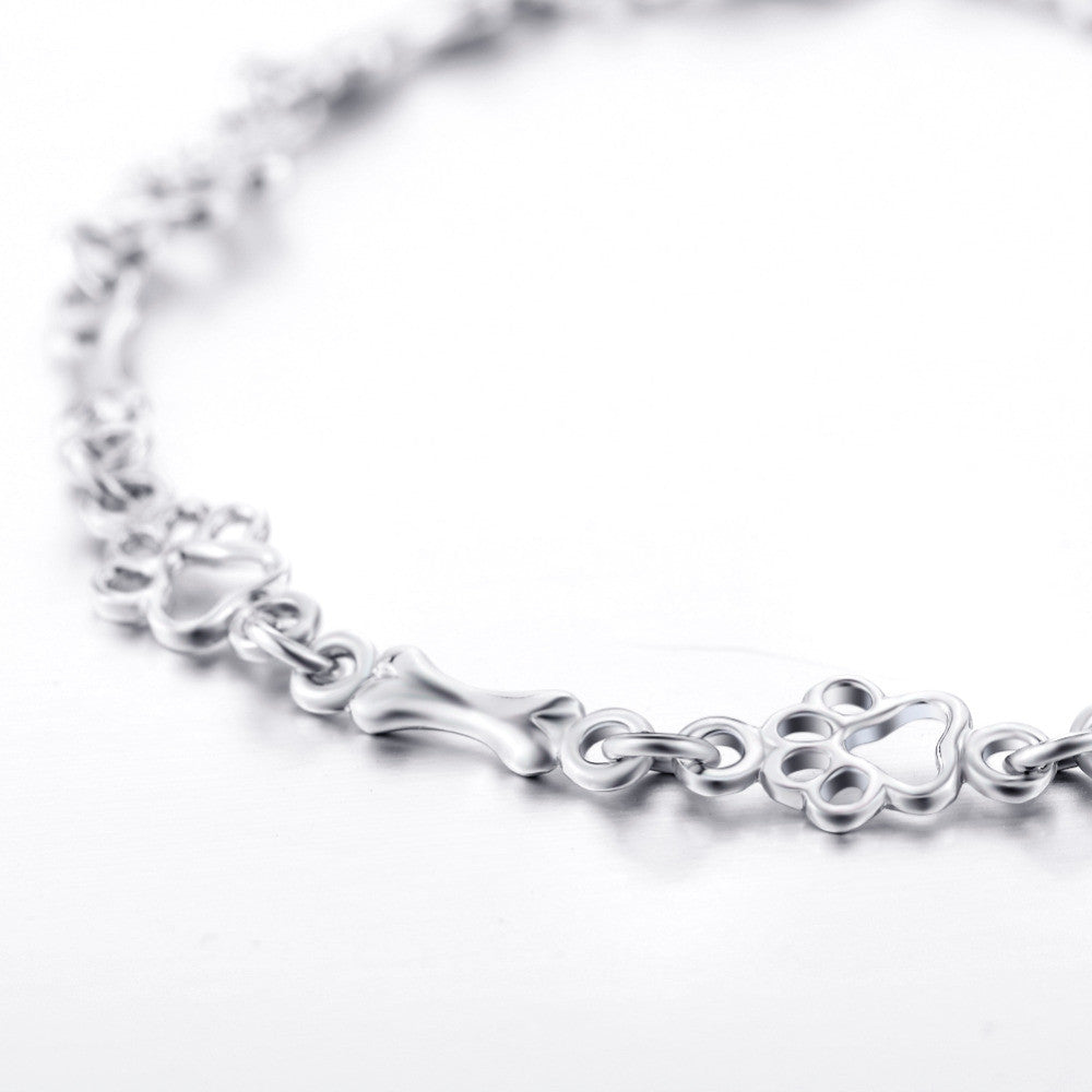 Bracelet avec Pendentifs de Patte de Chien et Os en Argent Pur, Édition Limitée