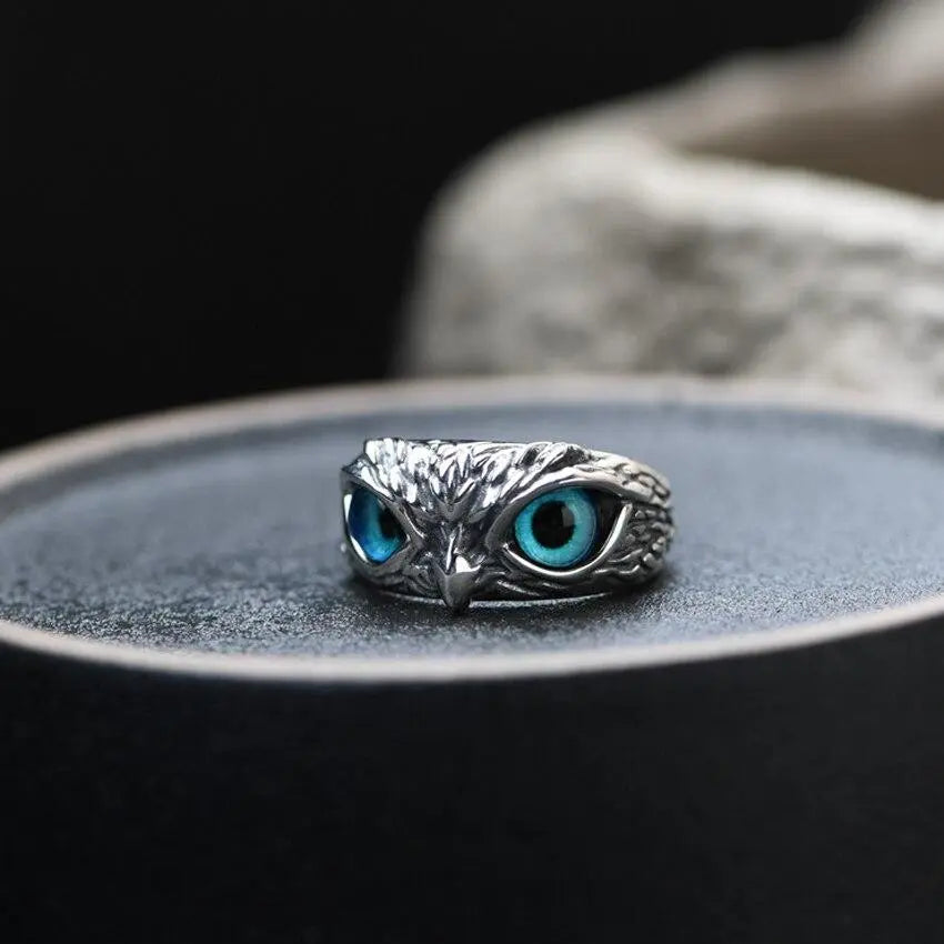 Bague Ajustable Chouette de Bonheur en Argent avec Opale