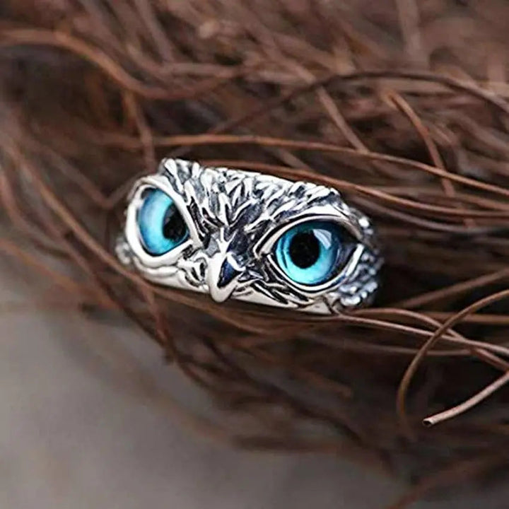 Bague Ajustable Chouette de Bonheur en Argent avec Opale