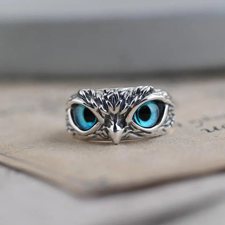 Bague Ajustable Chouette de Bonheur en Argent avec Opale