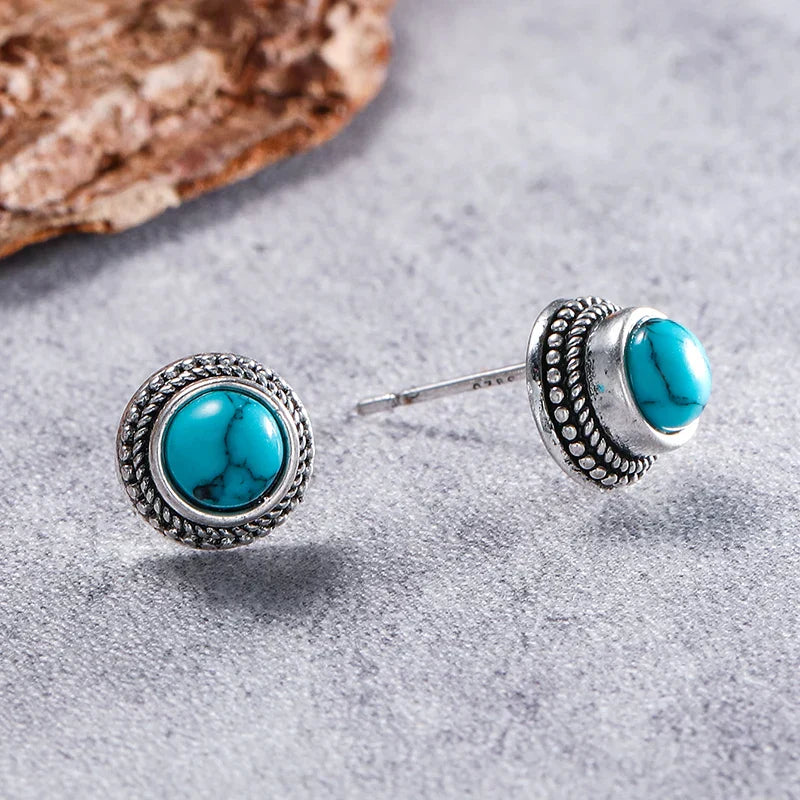 Boucles d'oreilles vintage bohémiques avec une tige en imitation turquoise