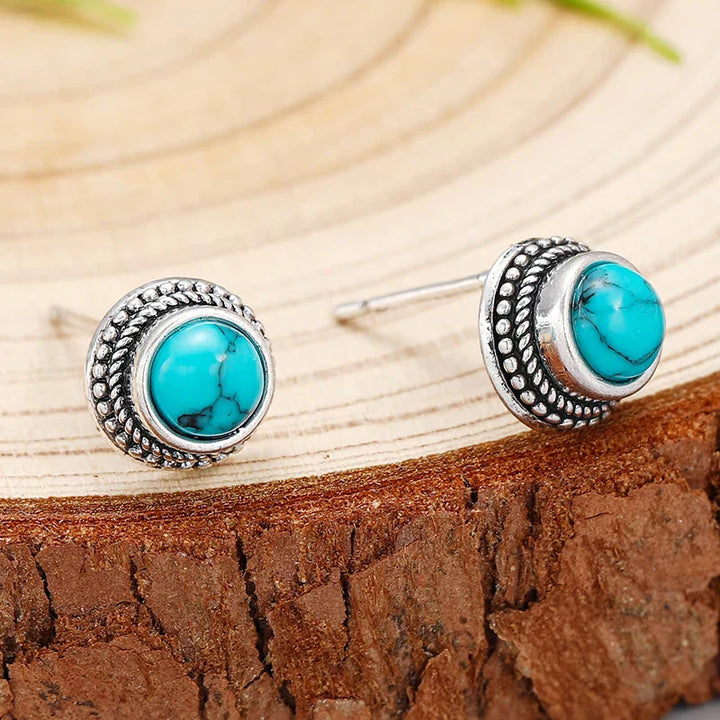 Boucles d'oreilles vintage bohémiques avec une tige en imitation turquoise
