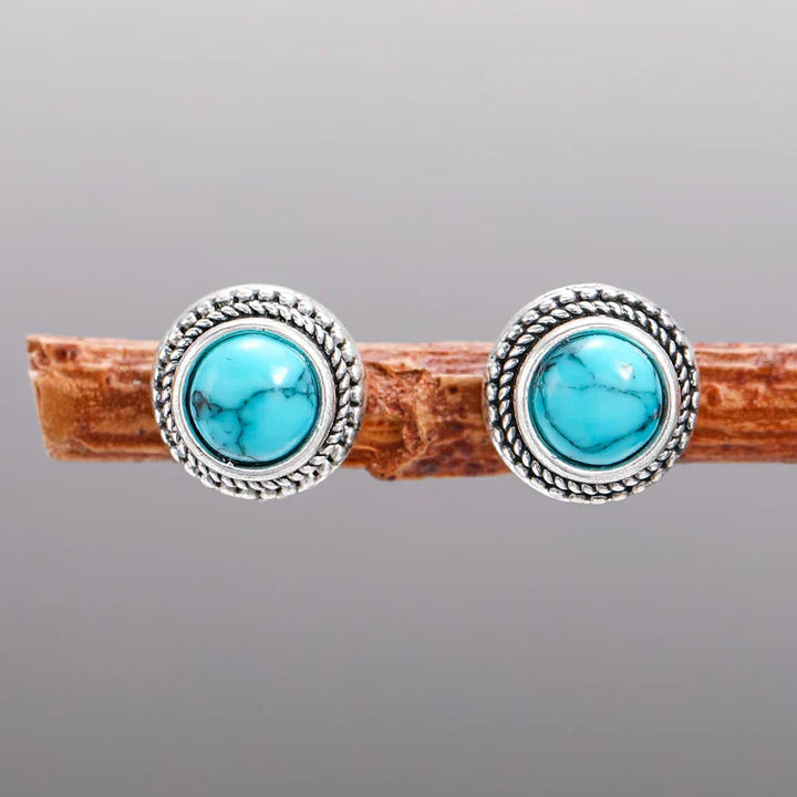 Boucles d'oreilles vintage bohémiques avec une tige en imitation turquoise