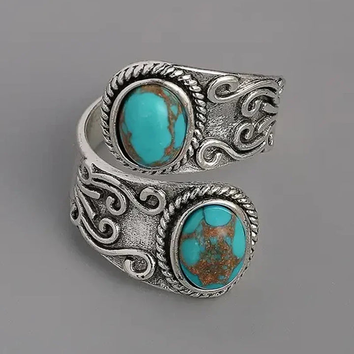 Bague vintage élégante avec croix en turquoise