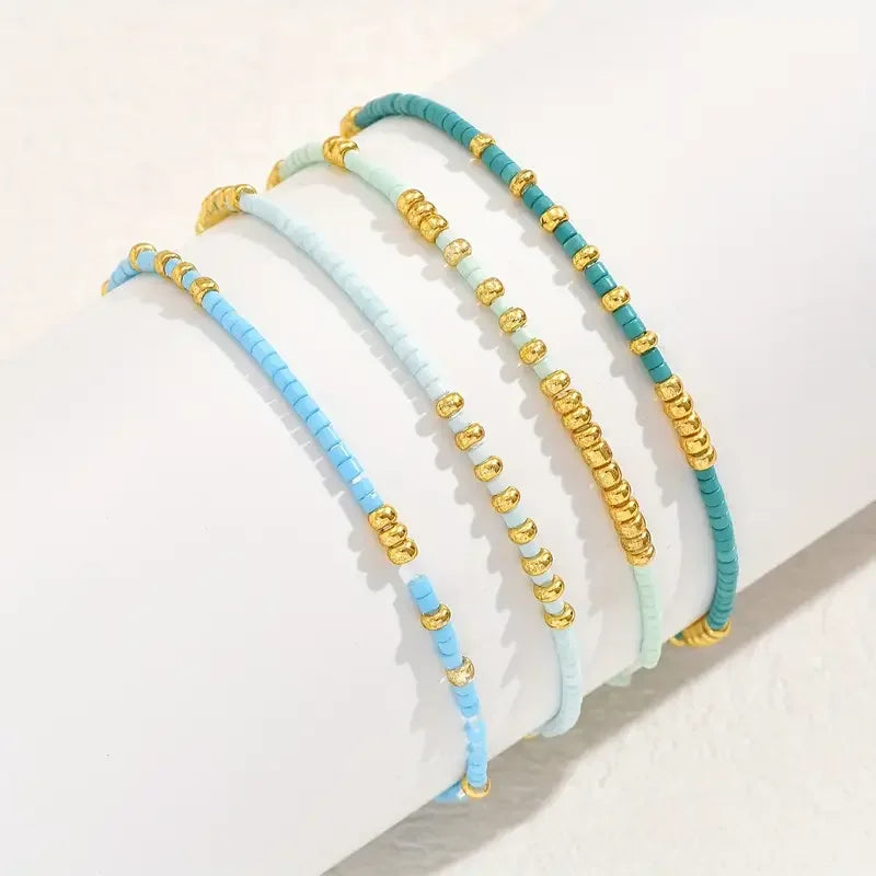 Bracelets bohèmes élégants avec perles turquoise - ensemble
