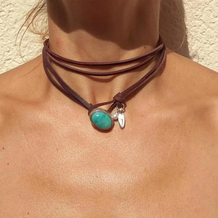 Collier bohème vintage avec pendentif en turquoise