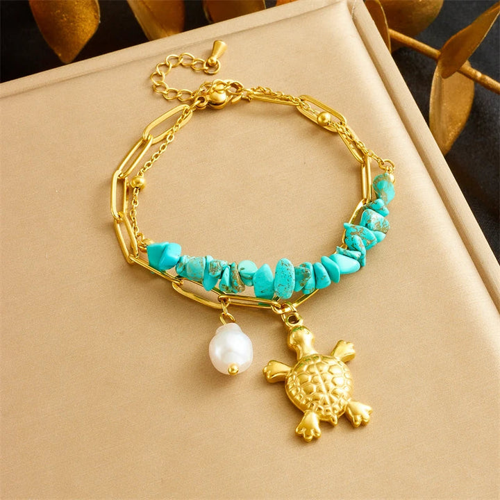 Bracelet turquoise exclusive avec tortue