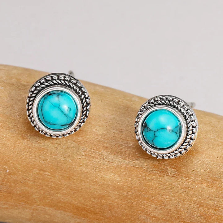 Boucles d'oreilles vintage bohémiques avec une tige en imitation turquoise