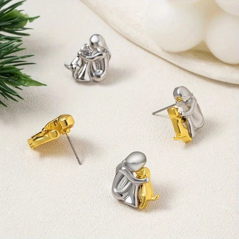 Boucles d'oreilles Abraço en Deux Tons, Argent et Or