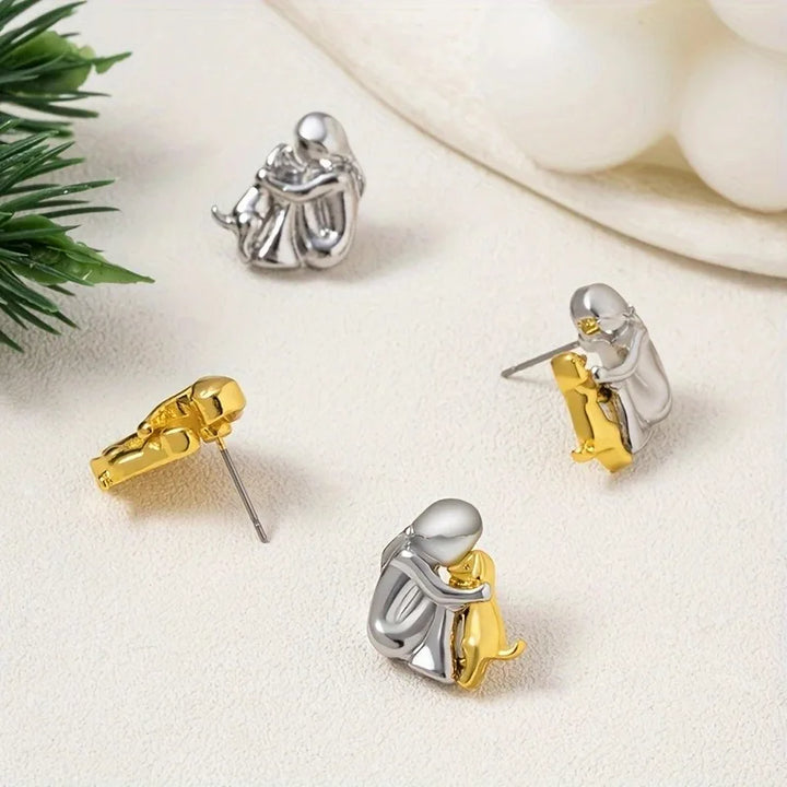 Boucles d'oreilles Abraço en Deux Tons, Argent et Or