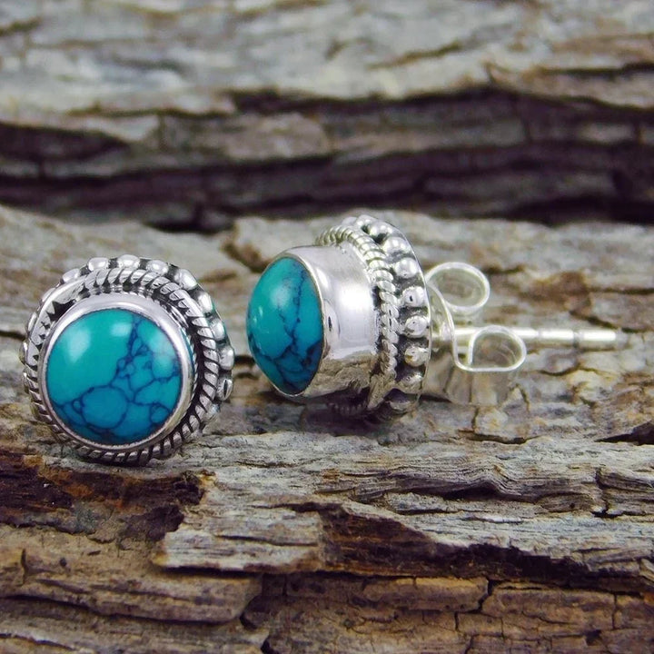 Boucles d'oreilles vintage bohémiques avec une tige en imitation turquoise
