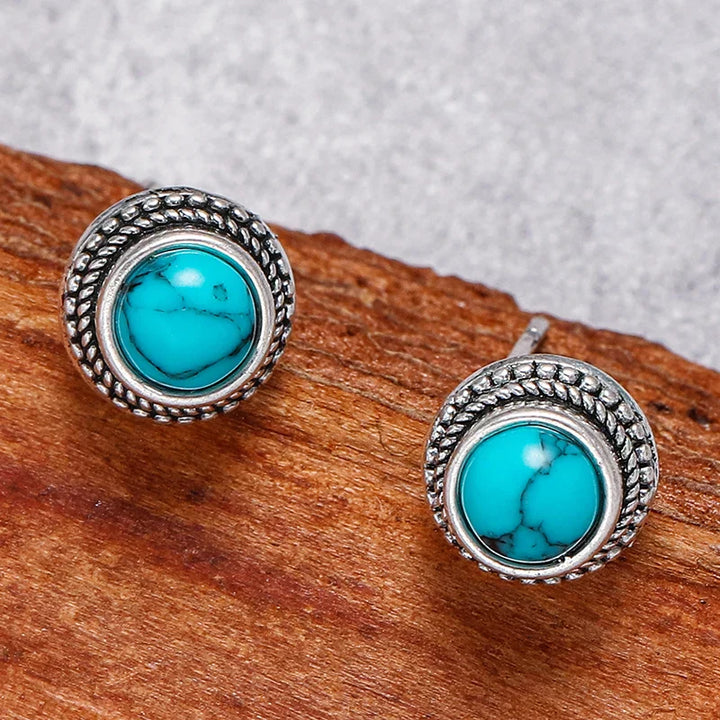 Boucles d'oreilles vintage bohémiques avec une tige en imitation turquoise