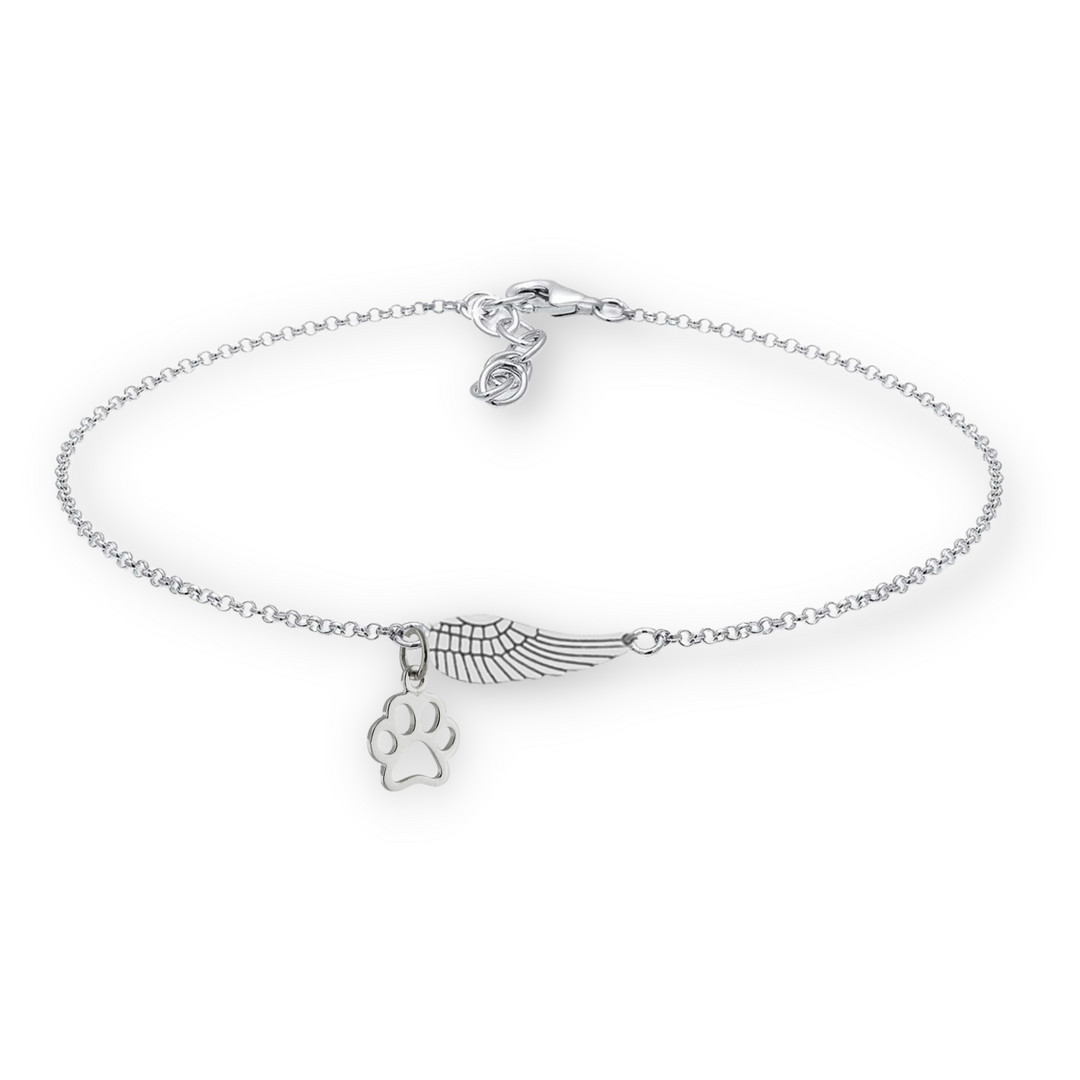 Bracelet Mémorial en Argent avec Aile d'Ange et Empreinte | Fait Main