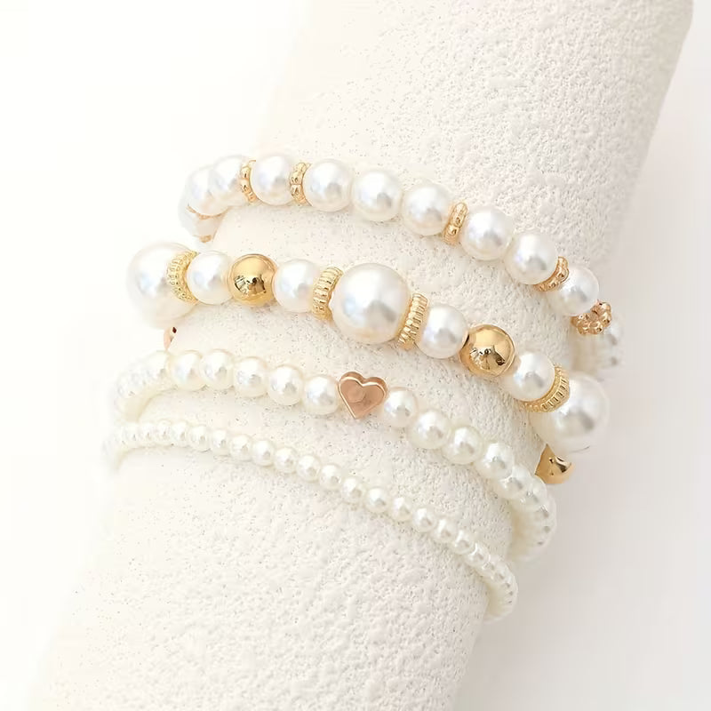 Ensemble de Bracelets en Perles Blanches