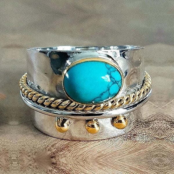 Bague large avec turquoise