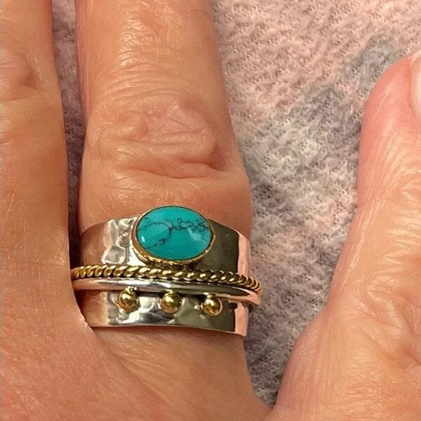 Bague large avec turquoise