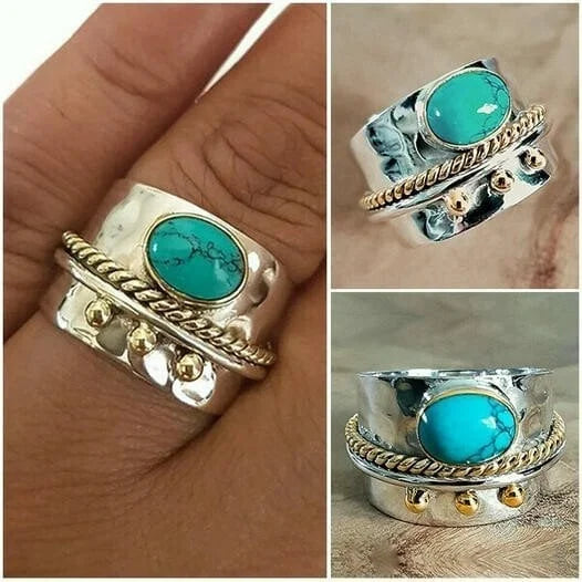 Bague large avec turquoise