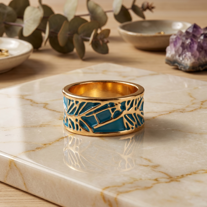 BAGUE MYSTIQUE EN OR ROSE ET TURQUOISE