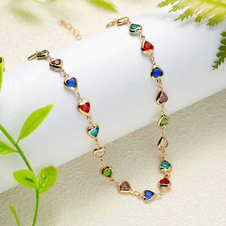 Collier de Cœurs en Cristal Multicolore