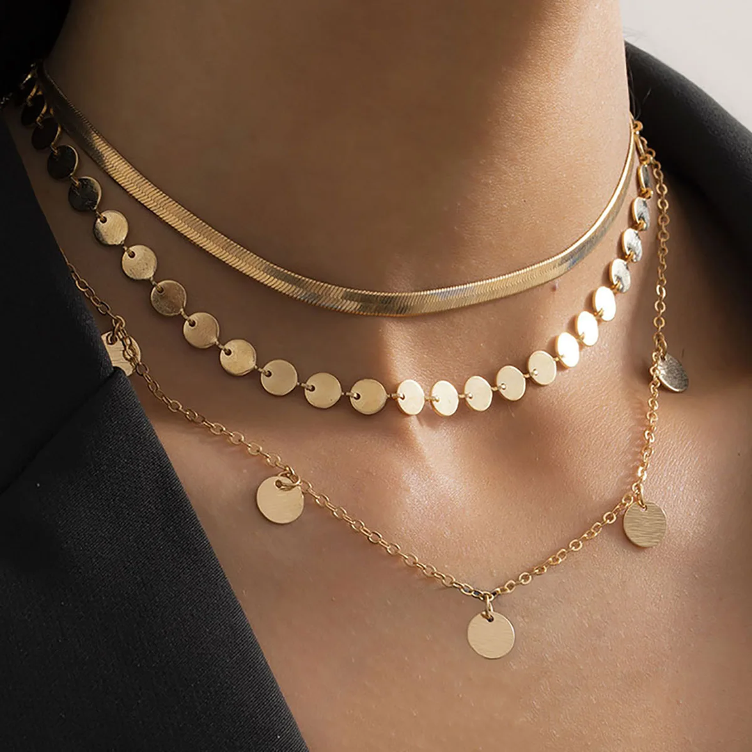 Collier avec Plaques Dorées Vintage