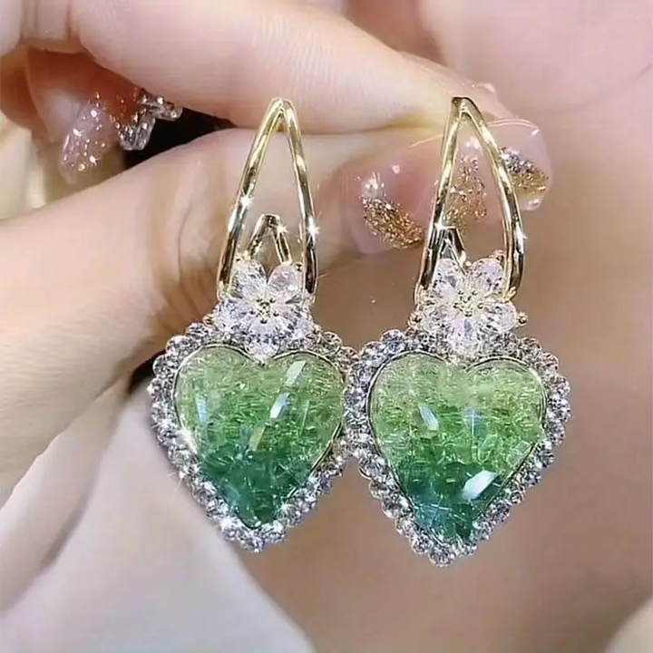 Boucles d'oreilles en forme de cœur vert brillant