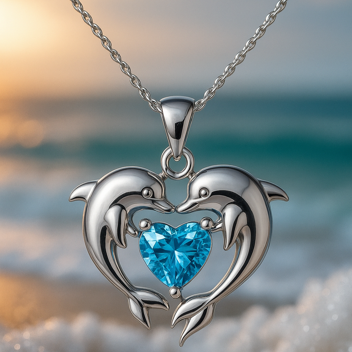 Collier Argenté Double avec Dauphins de l'Amour
