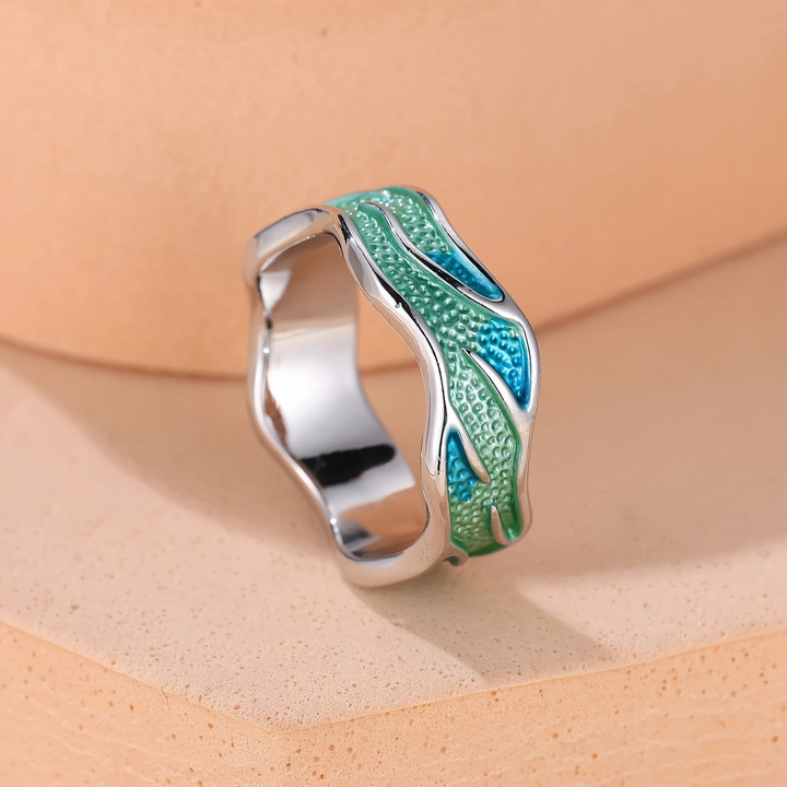 Bague avec Émail en Forme de Vague de l'Océan