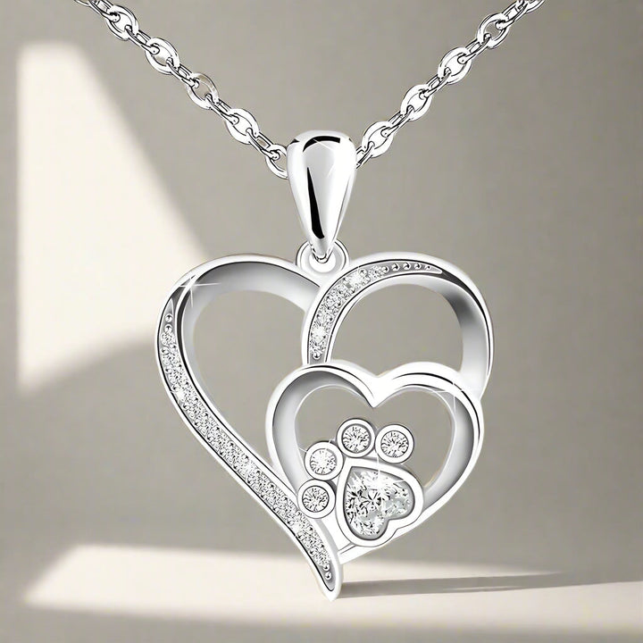 Collier en Argent Sterling avec Patte et Cœur en Zirconia